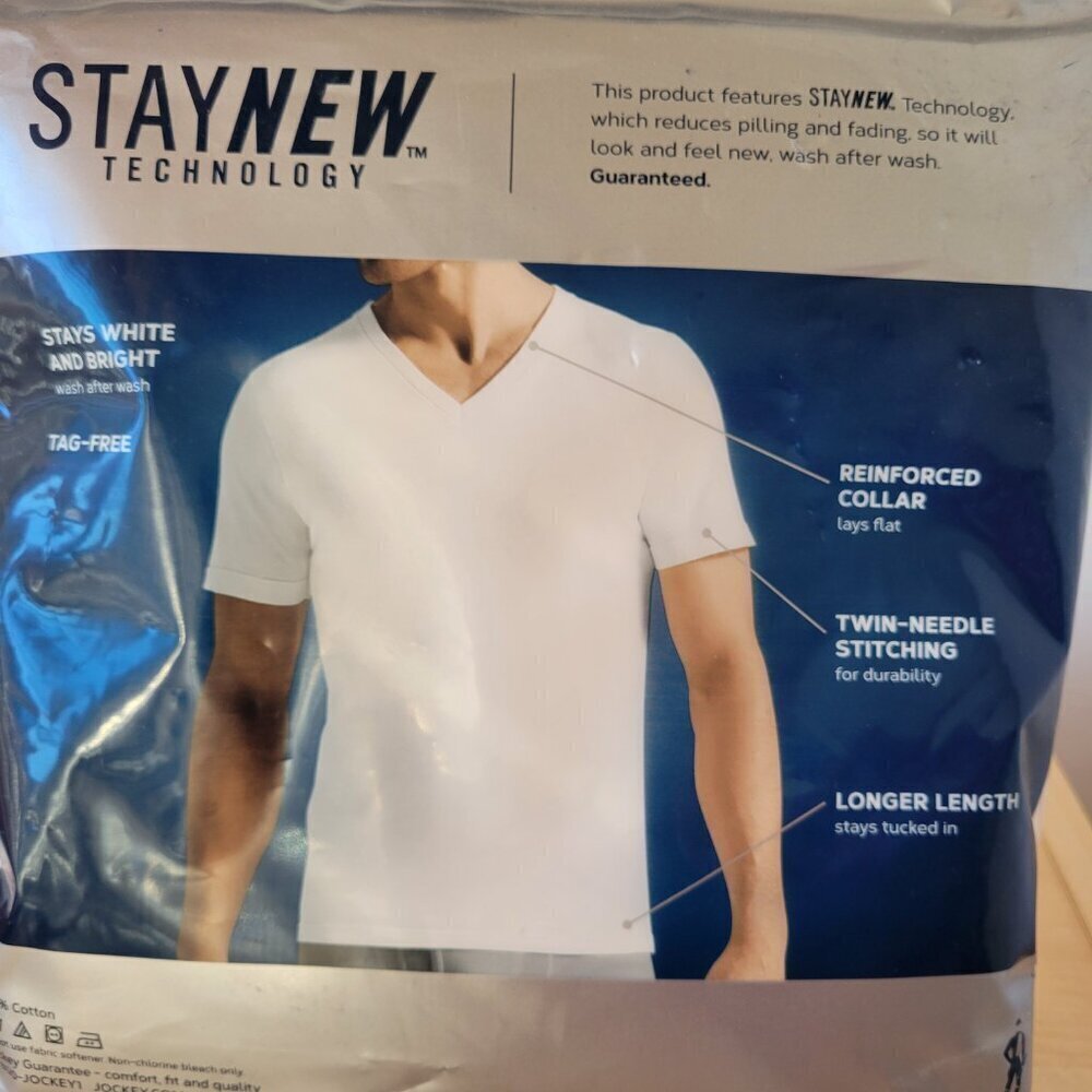 (NEW) Men’s Jockey Classic White 100% Cotton V-Neck T-Shirts (Size: XXL) - Picture 3 of 5